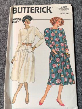 Butterick 3459 Fast & Easy Dress Pattern Size 6 8 10 Uncut 1980s